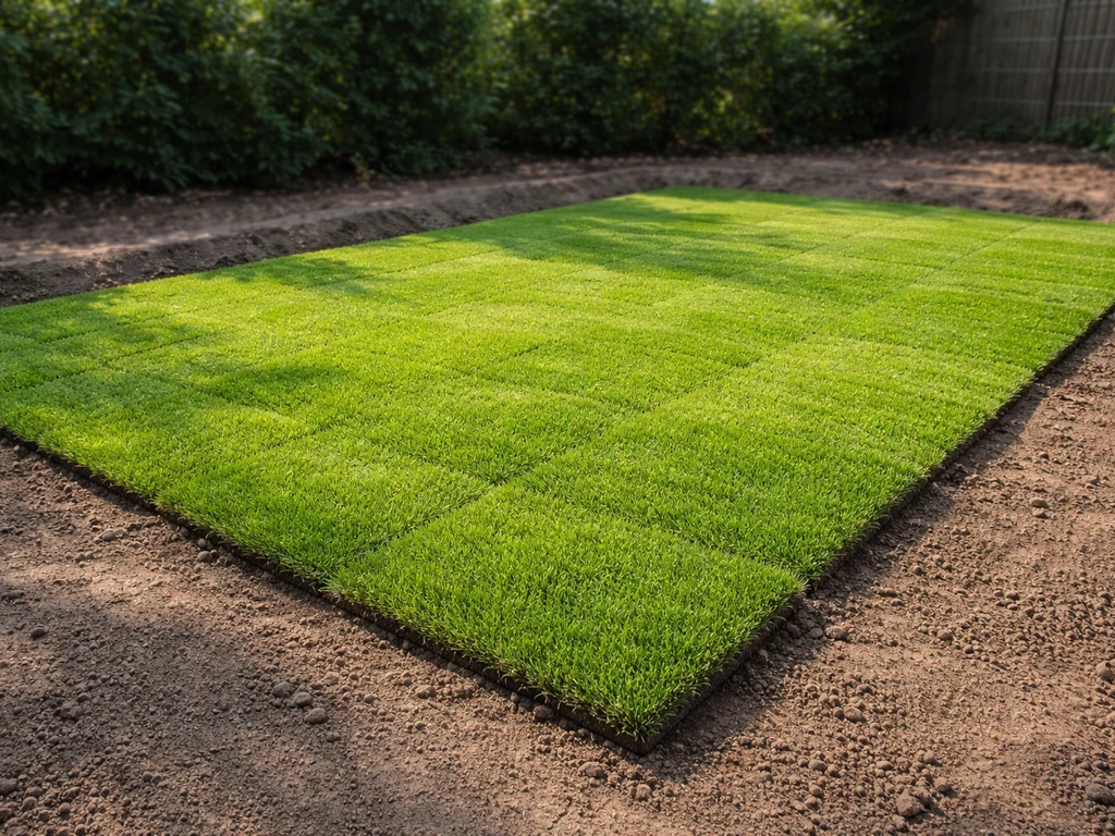 Nieuwe grasmat in een nette tuin met egalere ondergrond en fris groen, als gazonvervanging in NL.
