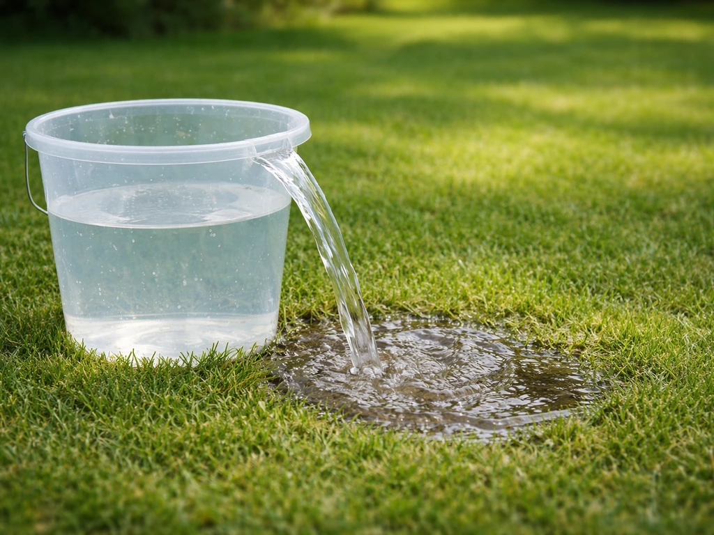 Emmer water op een gazon die langzaam wegzakt, als check voor drainage en waterafvoer.