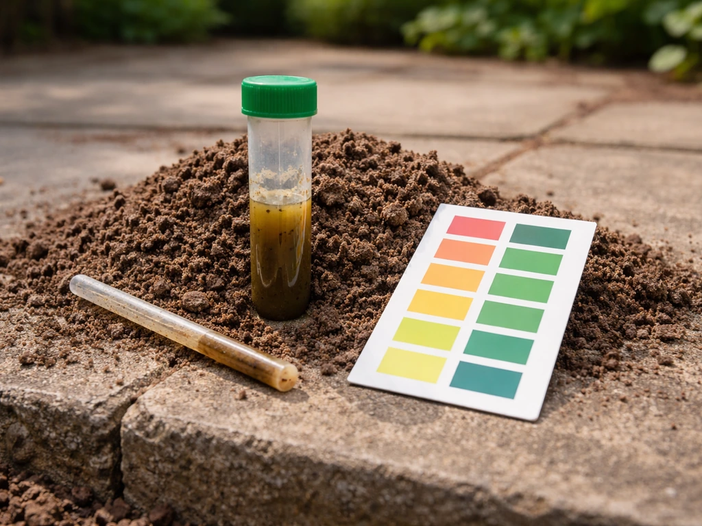 Tuingrond in Nederland met een pH-testset en mengstaafje op een eenvoudige werkplek