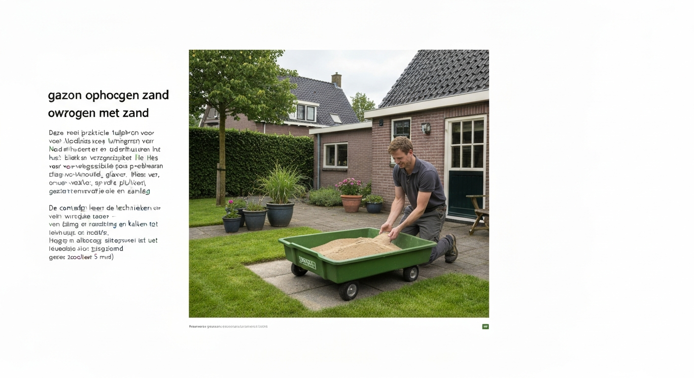 Persoon strooit gewassen kwartszand over gazon in Nederlandse achtertuin
