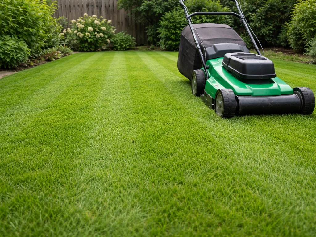 Tuiniermaals maaibeurt op een Nederlands gazon met maaier op correcte maaihoogte